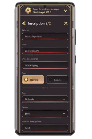 Seconde étape de l'inscription sur Vicibet Casino