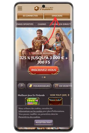 Bouton d'inscription sur le site officiel de Vicibet Casino