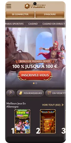 Page d'accueil de la Vicibet casino app sur mobile